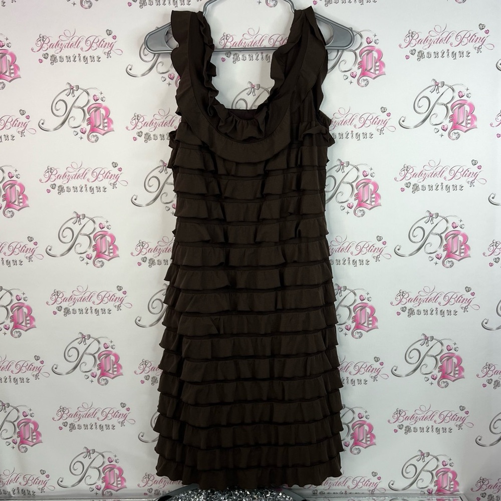 Jessica dress ruffles tiered ruffle frilly brown Chocolate Ruffle Mini Dress